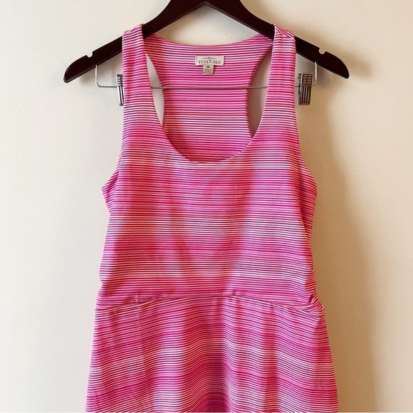 Tehama Pink Striped Racerback Mini Dress Athletic Sleeveless Size Medium - Picture 2 of 8